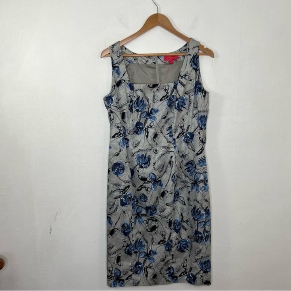 LAVIA 18 Gray Blue Floral Print Scoop Neck Dress Size M